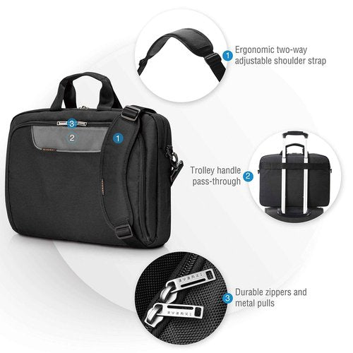 EVERKI Advance Laptop Briefcase 18.4 Inch - Business Briefcase for Men & Women, Ideal Lap Top Computer Bag for Travel, Heavy Duty Laptop Bag, Lap Top Messenger Carrying Case, (EKB407NCH18) Black