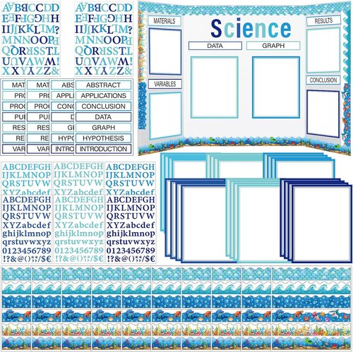 Skiennix 96 Pcs Science Fair Board Supplies - Self-Adhesive Project Titles & Stickers | Ocean Style