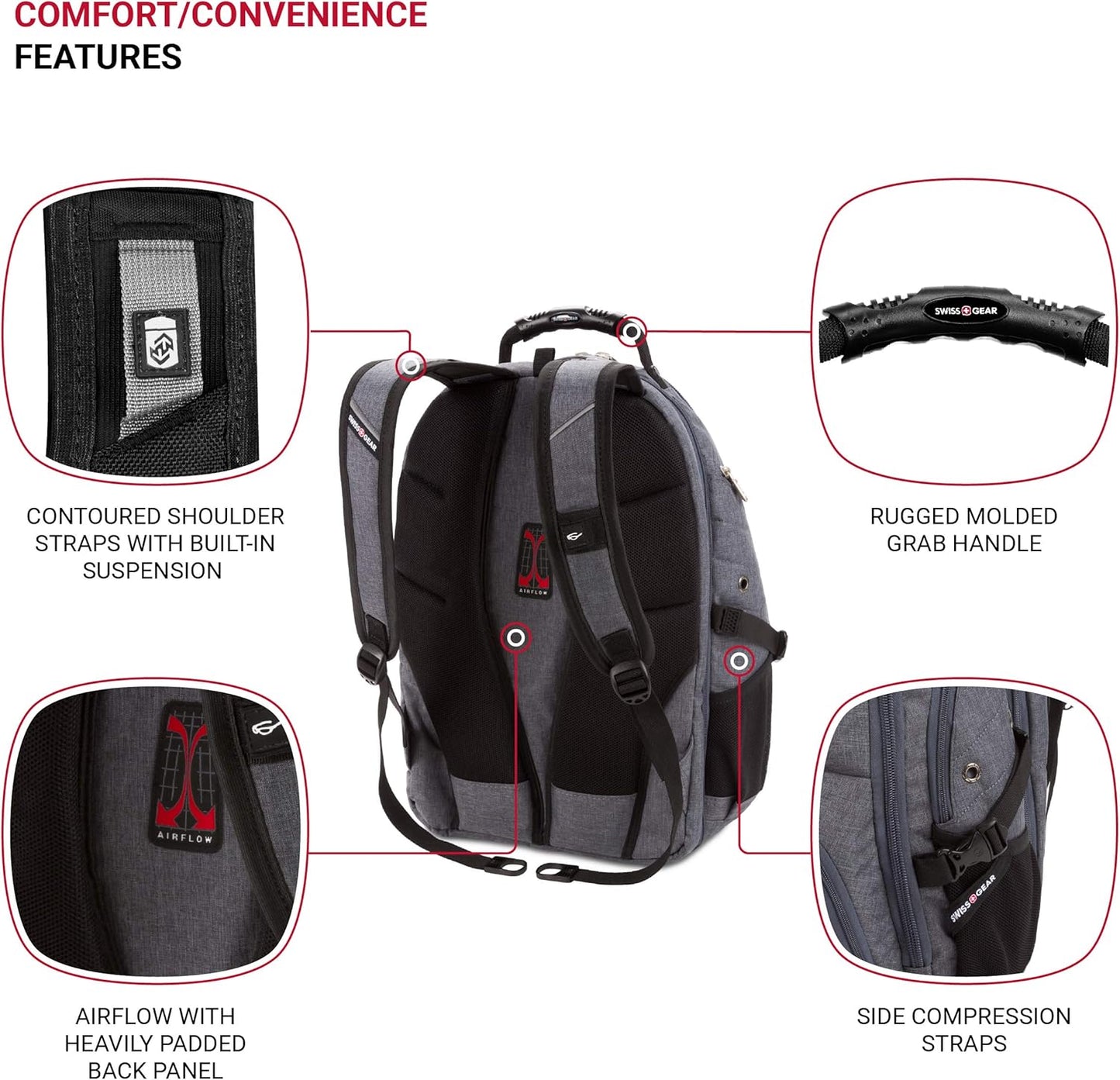 SwissGear 5977 Laptop Backpack - TSA Friendly Design for 17-Inch Laptops | Perfect for Travel & School - Grey