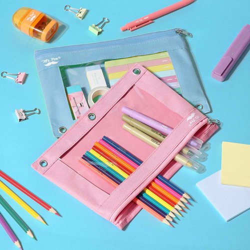 Mr. Pen- Pencil Pouch, 30pcs, Pink & Blue, Zipper Pencil Cases for 3 Ring Binder