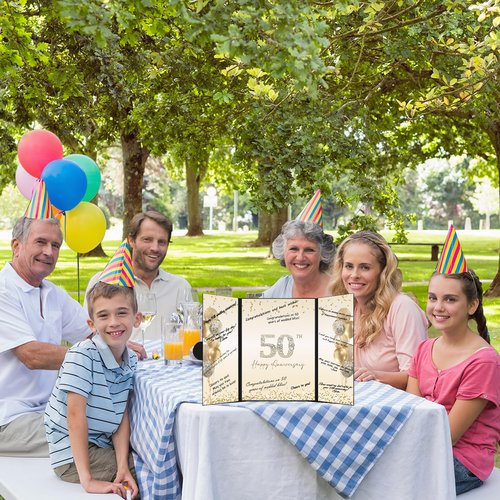 DARUNAXY Black Gold 50th Anniversary Party Decorations, Happy 50th Anniversary Alternative Signature Guest Book for Parents Cheers to 50 Years Gifts 50 Anniversary Signing Card Board Party Supplies