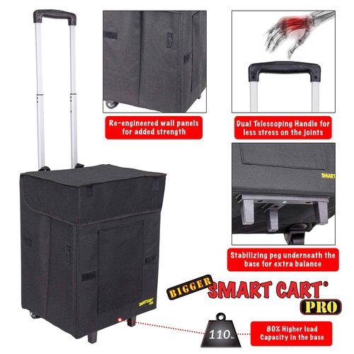 dbest products Bigger Smart Cart Pro with Wheels Lightweight Collapsible Cart, Retractable Pull Handle Multipurpose RollingCart Black