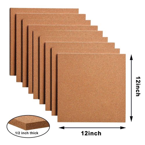 SUNGIFT Cork Board 12"x12" - 1/2" Thick Square Bulletin Boards Cork Tiles with 150 Push Pins Mini Wall, 15 Pack Self-Adhesive Corkboards for Wall