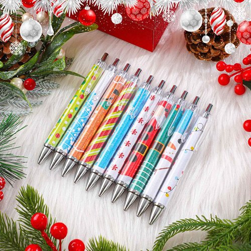 Motipuns 100 Pcs Christmas Ballpoint Pens Bulk Cute Nutcracker Candy Santa Snowman Design Christmas Pens Gifts Bulk For Xmas Tree Decoration Office Home Party Gift Supplies(Classic)