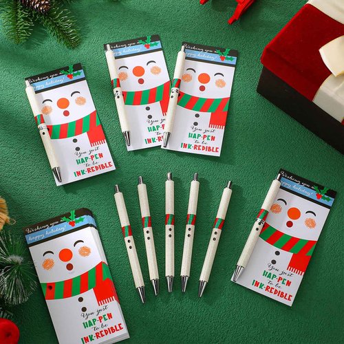 Sayglossy 25 Sets Bulk Glitter Christmas Pens Novelty Santa Claus Writing Pens with Inspirational Cards Welcome to The Team Gift Employee Appreciation Gifts (Snowman)