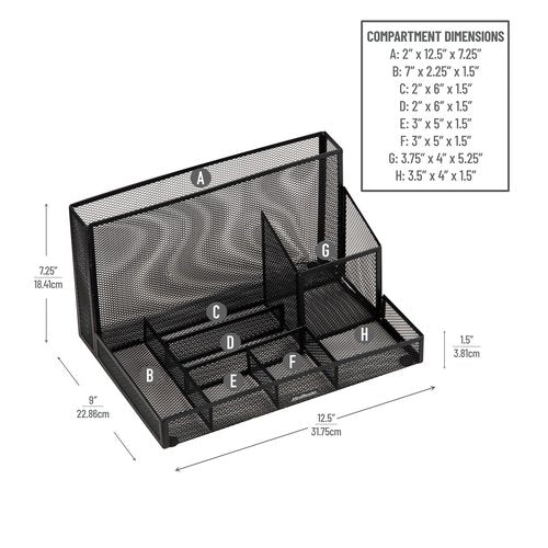 Mind Reader Desktop Organizer with Office Supplies Included, Vertical File, Storage, Metal, 12.5"L x 9"W x 7.25"H, Black