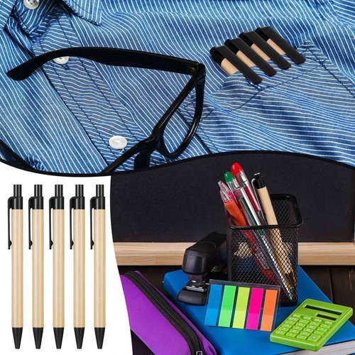 Sabary 200 Pack Black Retractable Eco Friendly Recycled Kraft Paper Pens - Medium Point Bulk Office Writing Journaling Supplies