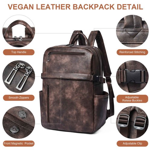 Mroede Leather Laptop Backpack for Women, 15.6 Inch Laptop Travel Backpack Purse Large Capacity Computer Bag, Casual Daypack Nurse Bag College Bookbag for School, Coffee