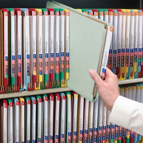 Smead 100% Recycled End Tab Classification Folder, 2 Dividers, 2" Expansion, Legal Size, Gray/Green, 10 per Box (29802)