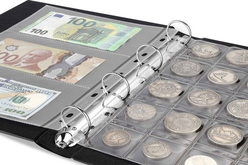 MUDOR 4 Ring Classic Binder,Empty Albums Stockbook for Stamps, Documents, Coins, Banknotes(Blue)
