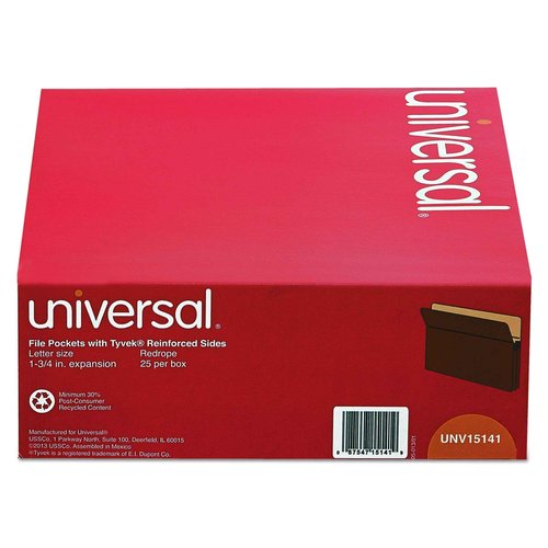 Universal 15141 1 3/4 Inch Expanding File Pockets, Straight Tab, Letter, Redrope/Manila (Box of 25)