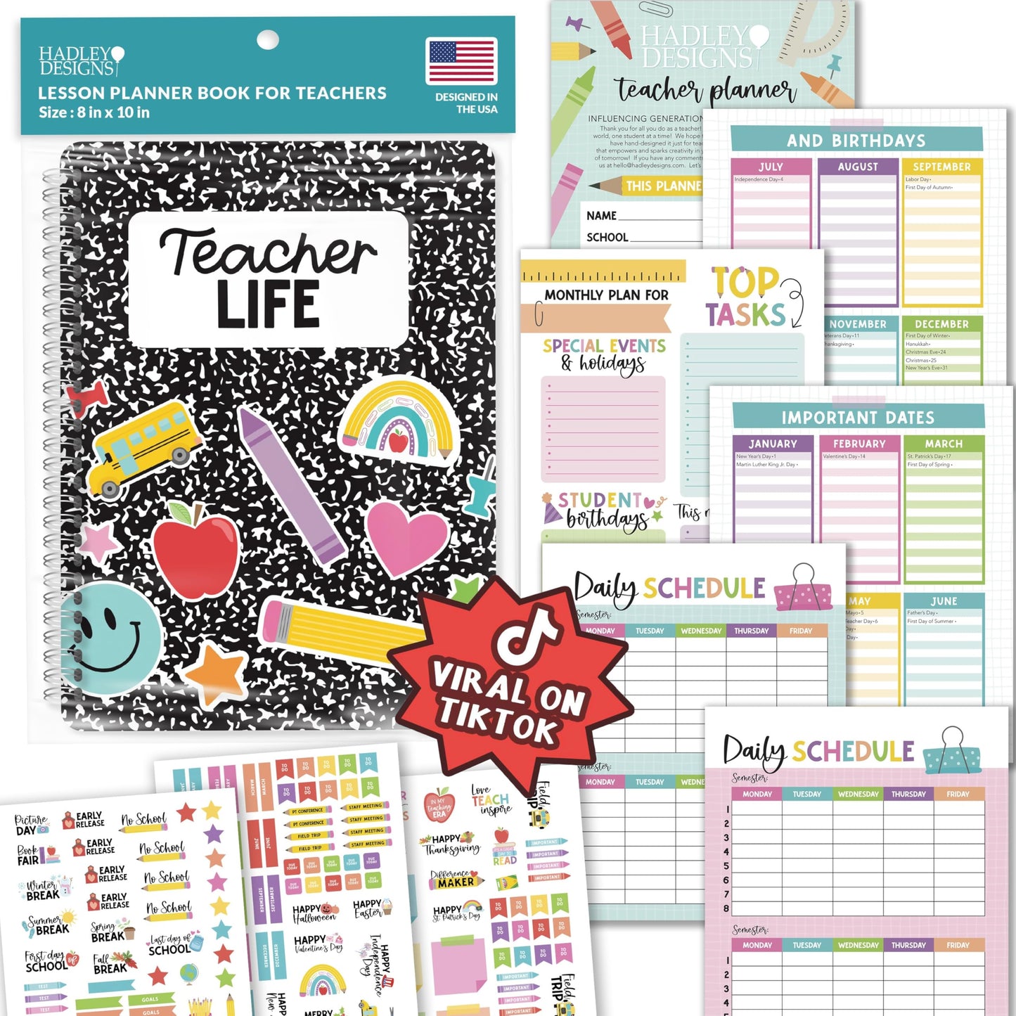Hadley Designs Teacher Planner 2026-2027 Academic Year - Undated Teacher Lesson Planner Book for Teachers, Homeschool Planners 2026-2027, First Year Teachers Must Haves, Back to School Teaching Gifts