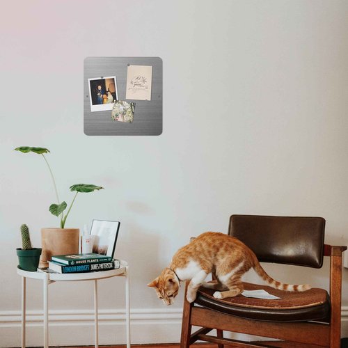 Three by Three Seattle 12 x 12 Inch Metal Frameless Magnetic Bulletin Board with 12 Magnets for Memos, Photos, Lists, and More in Office, Home, or School Décor (2 Pack, Stainless Steel)