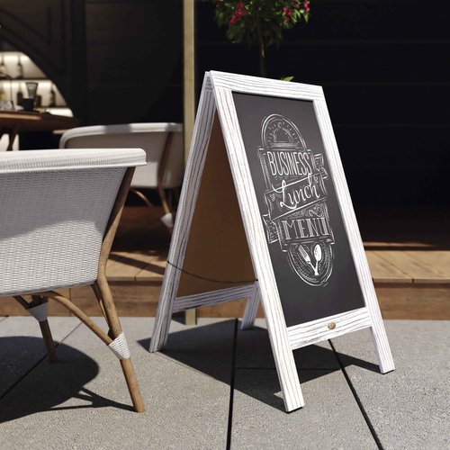 Flash Furniture Canterbury Magnetic Chalkboard Sign Set - Whitewashed Wood Frame - 40" x 20" - Indoor/Outdoor - 8 Chalk Markers, 10 Stencils, Eraser, 2 Magnets