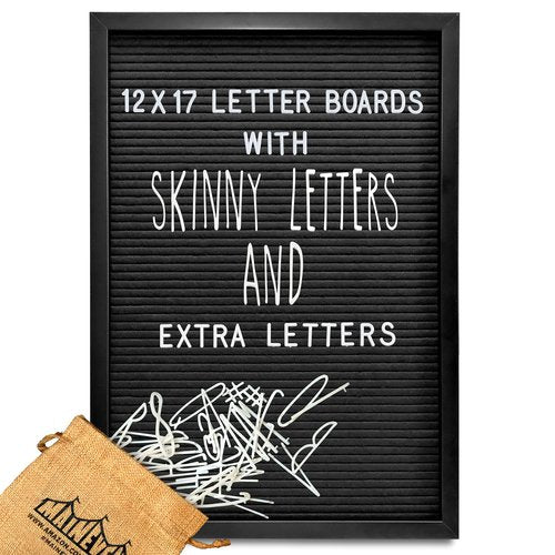 Letter Board Sign Skinny Felt Board with Pre Cut Letters 12x17 Inch, Baby Announcement Board Sign Black Changeable Message Board