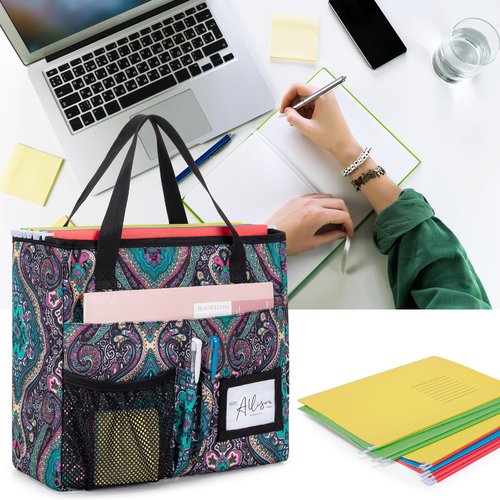 LoDrid Collapsible File Tote Bag with Handles, Portable File Organizer Box with 3 Built-in Boards for Letter Size Files, Document Storage Case for Office, Home, Travel, Totem, Bag Only, LD06002