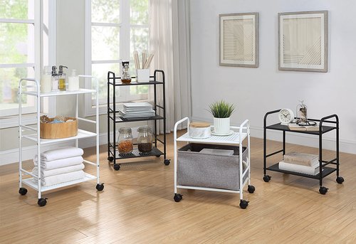 SunnyPoint 3-Tier Rolling Utility Cart – Metal Storage Organizer with Wheels, Mobile Kitchen Cart, Office & Home Organizer, White, 12" D x 16.92" W x 31.1" H