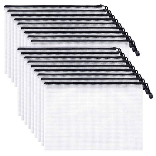 Mifflin-USA - Mesh Zipper Pouch Document Bag - Black, A4 Letter Size, 50 Pack - Clear Travel Zipper Bags - Waterproof Plastic Pouches - Large (L) Zip Pouch