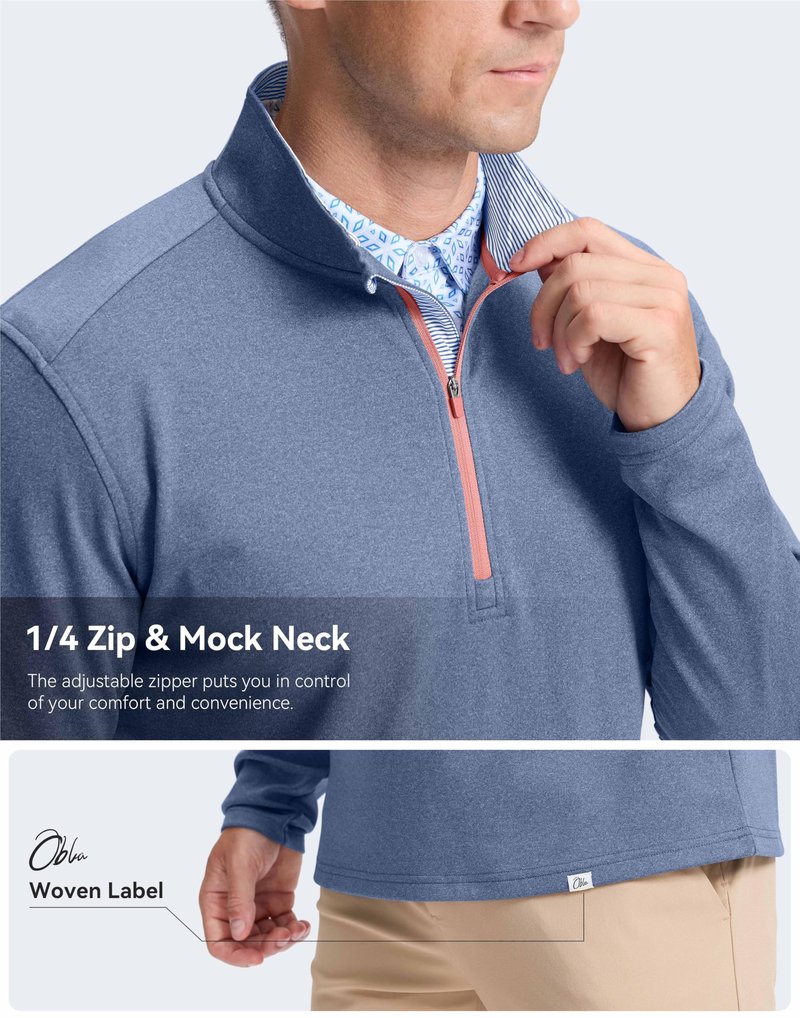 Obla Golf Quarter Zip Pullover Men Fleece Mock Neck Sweatshirt Winter Warm 1/4 Zip Long Sleeve Golf Shirt (Dusty Blue Melange_L)