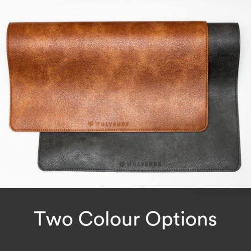 Wolvende Premium Distressed Faux Vegan Leather Desk Mat | Multifunctional Desk Pad for Home Office | (Black/Grey, 12" x 27.5")