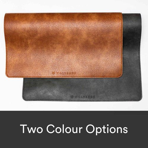 Wolvende Premium Distressed Faux Vegan Leather Desk Mat | Multifunctional Desk Pad for Home Office | (Black/Grey, 12" x 36")
