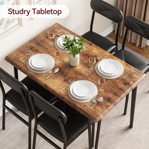 GarveeHome Dining Table Set of 4, Small Kitchen Table with Chairs for 4 with Upholstered Chairs, 5 Piece Dining Table Set, Compact Kitchen Table Set for Small Space