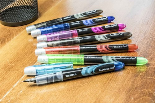 Zebra Pen Fountain Pen Set, Fine Point 0.6mm, Assorted Colors Non-Toxic Ink, Stainless Steel Nib, Disposable (48317) (Pack of 1, 24 Count Total)