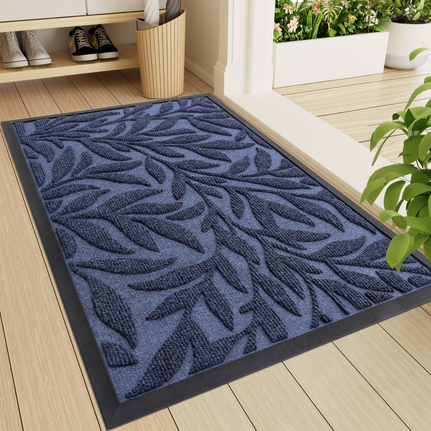 Smiry Front Door Mat Indoor Outdoor Entrance, Heavy Duty Natural Rubber, Trap Dirt and Moisture, Non-Slip Doormats, Low Profile, Easy Clean Patio Porch Entryway Mat, 35x23, Navy