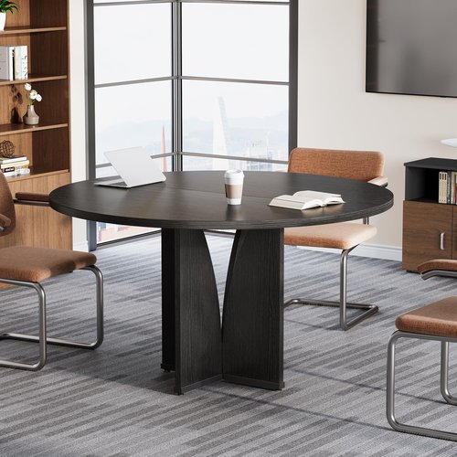 Tribesigns 39" Round Conference Table for 4, Modern Round Meeting Table with Sturdy Base, Small Compact Conference Room Tables for Office, Training, or Negotiation (Black)