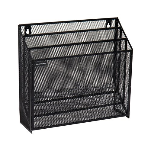 Mind Reader Vertical File Storage, Desktop Organizer, Wall Mount, Office, Metal Mesh, 12.5" L x 3.75" W x 11.5" H, Black