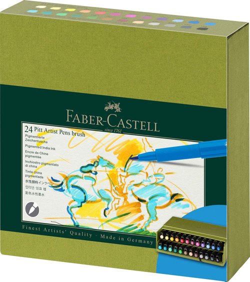 Faber-Castell Art & Graphic Pitt Artist Pen Brush India Ink Pen, Multicoloured, Studio Box Of 24, For Art, Craft, Drawing, Sketching, Home, School, University, Colouring