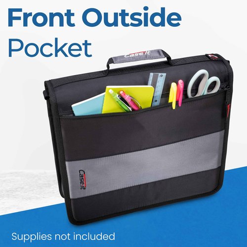 Case-it Classic Zipper Binder | 2-Inch O-Rings, 350 Sheet Capacity, Multiple Storage Pockets & Shoulder Strap | School & Office Organizer | D-251 Jet Black | 6 Pack