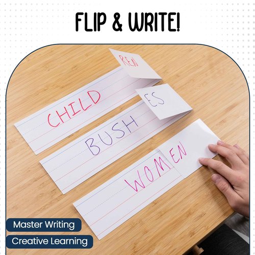 Essex Wares - 250 Pack, 16" Wide x 3" Tall Dry Erase Sentence Strips - Sentence Strips Cardstock - Reusable & Double Sided (Ruled & Blank) White Sentence Strips for The Classroom, Home, Office