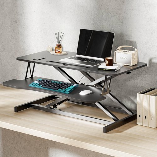 AQQHSAIN Standing Desk Converter 36 Inch Wide Sit to Stand Converter Desk Height Adjustable Desk Riser with Keyboard Tray Laptop and Dual Monitor Desktop Workstation Riser for Home Office Computer