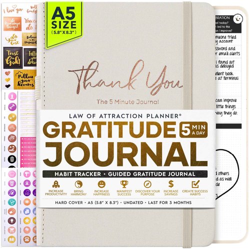 Gratitude Journal for Women & Men - 5 Minute Self Care Journal | 90-Day Undated Daily Planner for Positivity, Affirmations & Manifestation | Guided Mindfulness, Reflection | Vision Board + Stickers