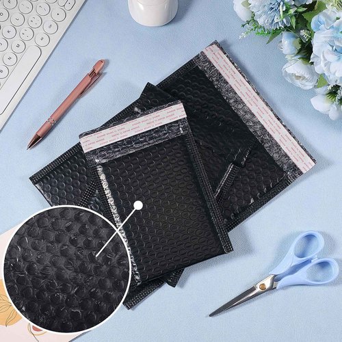 Yeyeplum 100 Pcs Kraft Bubble Mailers 3 Size Padded Envelopes Kraft Poly Mailers Bubble Lined Shipping Envelopes Mail Shipping Bags for CDs Book Business Supplies (Black)