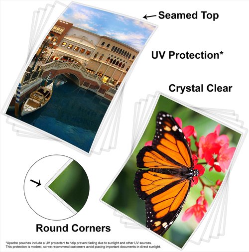 Apache Laminating Pouches 5 mil, for 8.27 x 11.69 inch A4 Size Paper, 8.5 x 11.93 inch Sheets, 300 Pack, Office & School Supplies, Thermal Laminator, Super Clear, 300-Pack, 5mil (125 micron), A4 Sized