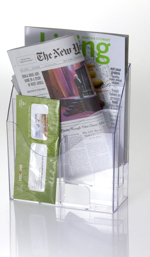 Officemate Multi-Use Literature Holder, 6 Pockets for 4.125 Inch Wide Leaflets or 3 Pockets for Letter Size Sheets or Folders, Clear (22914)