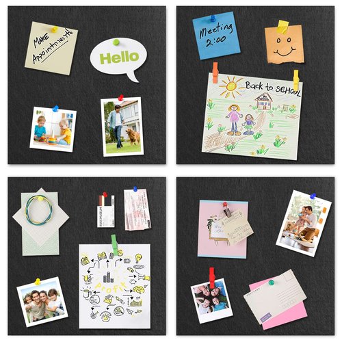 AKTOP Black Cork Bulletin Board 12x12, 1/2" Thick Felt Cork Board Tiles 12 Pack, Small Square Pin Board for Wall, Self Adhesive Corkboards with 120 Push Pin Wood Clips for School, Home & Office
