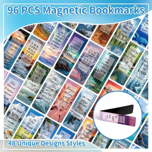 Skiennix 96-Pack Magnetic Bookmarks | Inspirational Christian Bookmarks for Reading & Gifts - Scenery Design