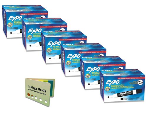 EXPO 80001 Low Odor Chisel Point Dry Erase Markers, Low Odor Alcohol-Based Ink, Designed for Whiteboards, Glass and Most Non-Porous Surfaces, Black, 12 Units per Box, Pack of 6 Boxes, 72 Markers Total
