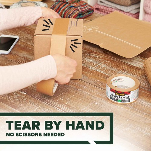 Scotch Box Lock Paper Packing Tape, Kraft Brown, Extreme Grip Kraft Paper Tape That Recycles with The Box, Shipping Tape, 1.88 in. x 25 yd., 8 Tape Rolls