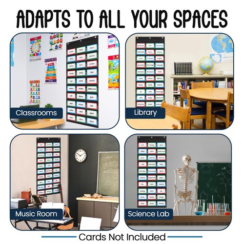 Essex Wares - 17" Wide x 44" Tall Pocket Chart, Black - Sturdy Pocket Chart for Classroom for Sentence Strips - Easy to Use & Hang, Reusable Black Pocket Chart