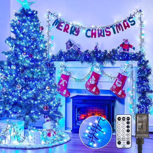 Minetom 1000 LED Cluster Christmas Tree Lights - 50 Ft Waterproof String with Timer & Remote | Blue & Cool White