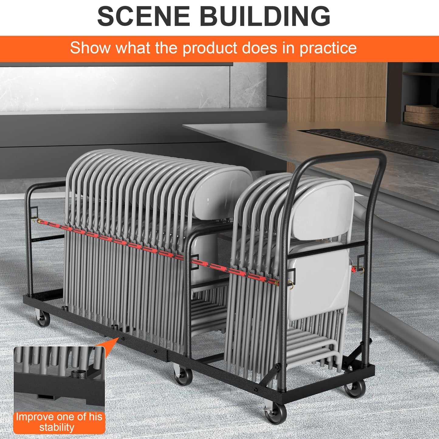 Folding Chair Cart with Wheels Heavy Duty 500 LBS Capacity, Rolling Chair Dolly for 50 Chairs w/Dual Handles & Anti-Fall Design, Commercial Cart for Events, Church, Conference, Weddings