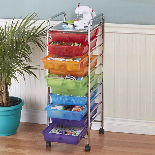 ECR4Kids 10-Drawer Mobile Organizer, Storage Cart, Assorted