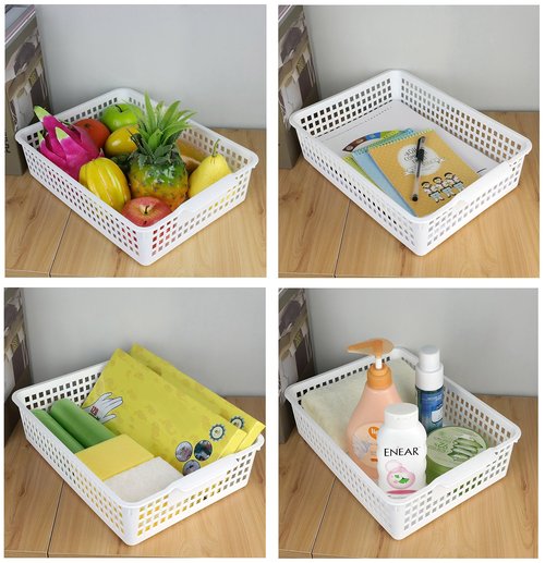 Fiazony 6-Pack Plastic Storage Trays Basket, Organization Basket Tray for Paper/File, White