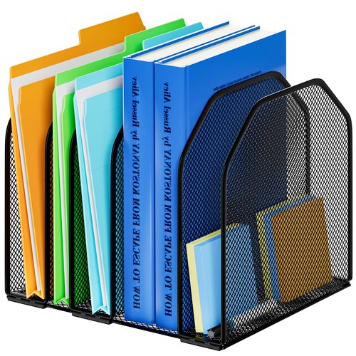 FUCDTEFC Desk File Organizer, Adjustable 5 Sections Upright Desktop Organizer File Sorter, Sturdy Metal Mesh Vertical Bookshelf File Holder Workspace Accessories for Home,School,Office Classroom,Black