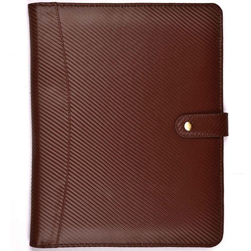 LEATHER VILLAGE Portfolio Professional Organizer– Carbon Fiber Genuine Leather Padfolio Resume Folder for A4 Letter Pad with Pen Holder, Business Card Slots & Writing Pad– Ideal for Men & Women-Brown