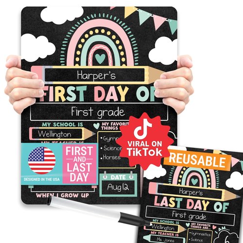 My First Day of School Sign with Markers -11x14 Back to School Signs First and Last Day, Kindergarten Chalkboard Signs, Pre K Sign Board, Preschool Board, Reusable Photo Prop for Kids